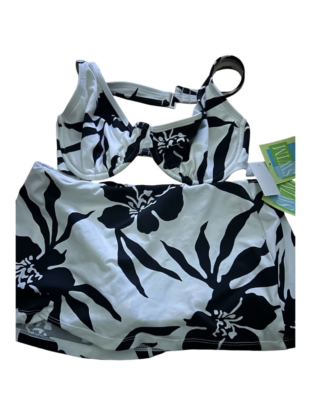 Black & White Floral Swim Tankini Top - Unbranded